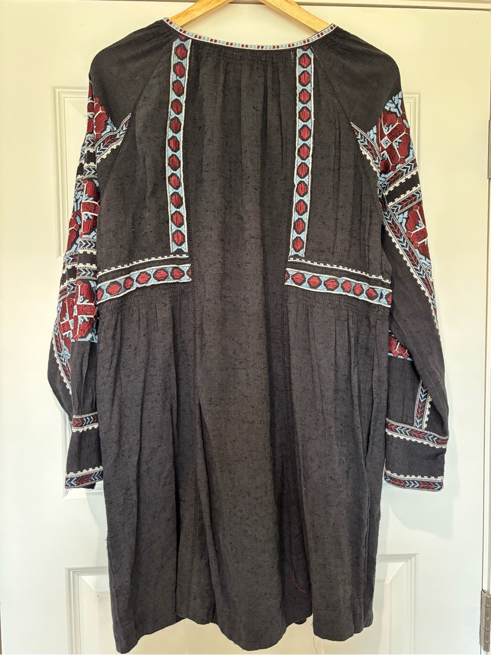 Free People S Boho Embroidered Folk Peasant Dress Turquoise Artisan Festival - Picture 5 of 14